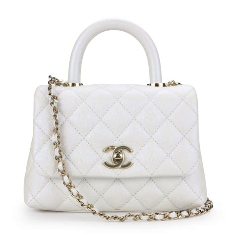 chanel white bag with handle|chanel handbag with top handle.